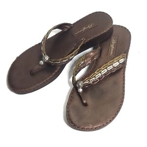 Vintage Brighton Womens Leather Slip On Sandals Sz 9M Thong Flip Flop Casual Y2K